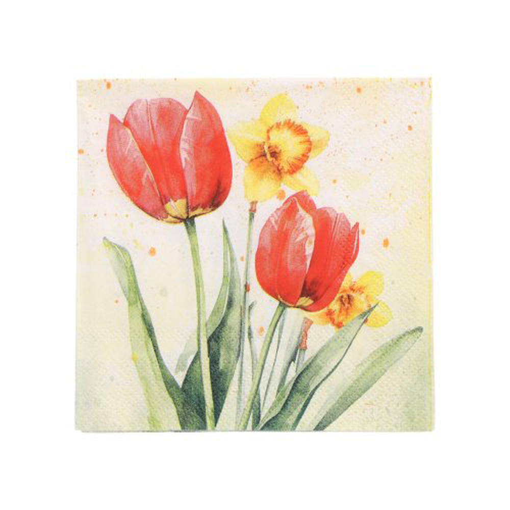 Papstar Servietten, 3-lagig 1/4-Falz 25 cm x 25 cm "Tulips & Daffodils"
