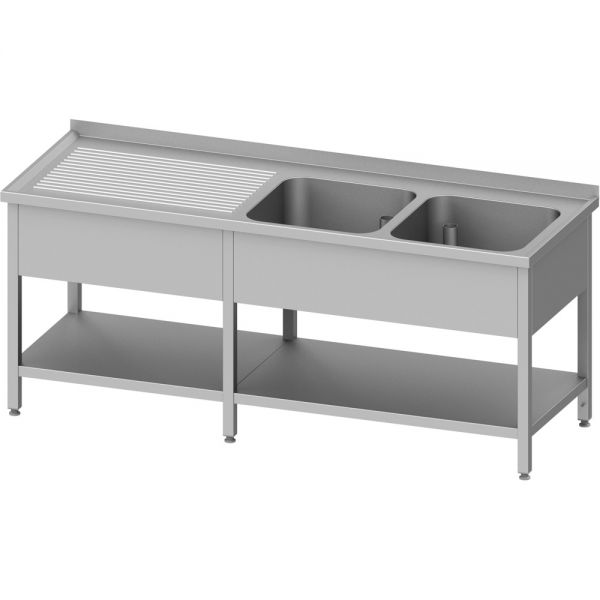 Stalgast Spültisch mit Grundboden, 2800x700x850 mm, mit zwei Becken rechts, mit 