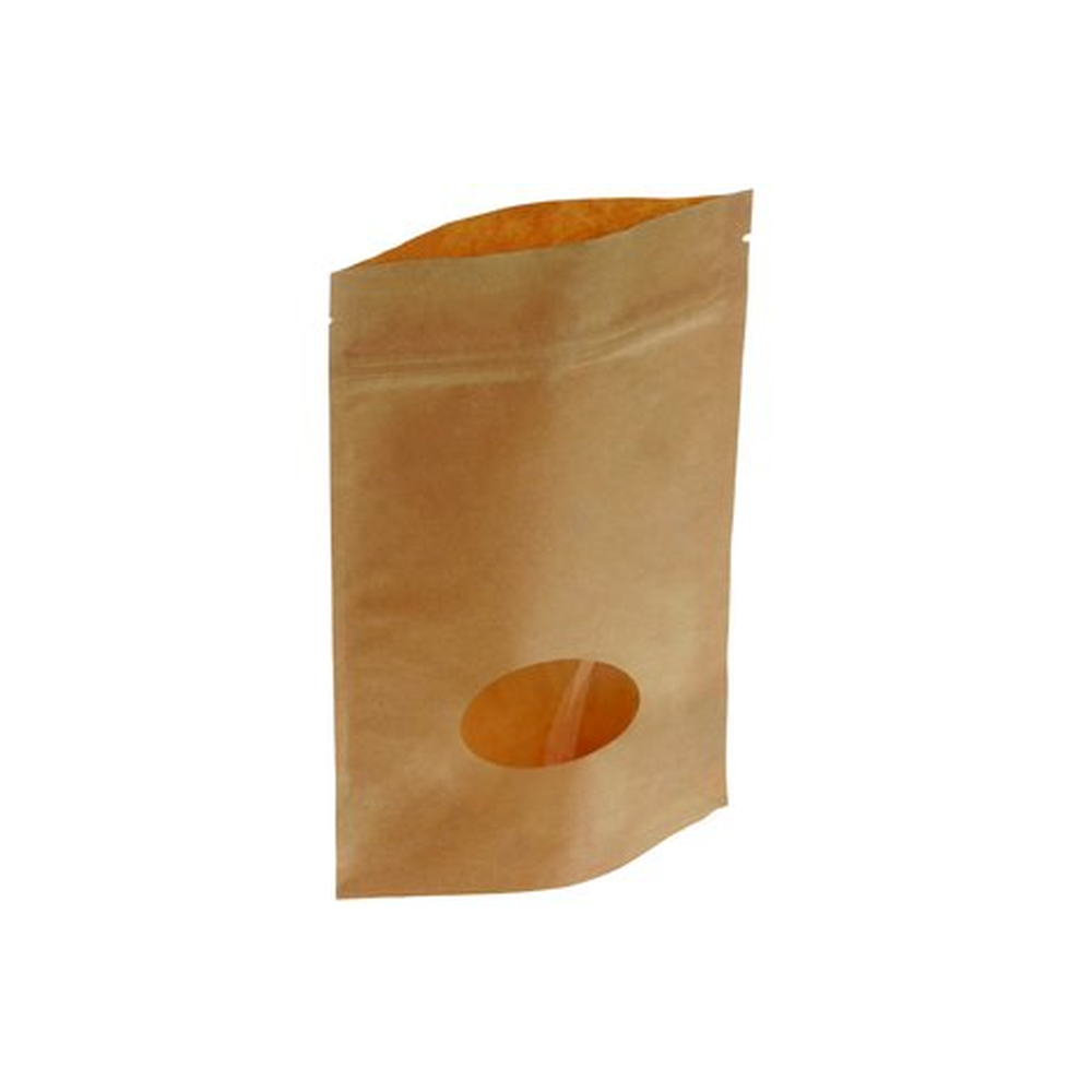 Pacovis Standbodenbeutel 250g braun, 16x23cm, Sichtfenster oval