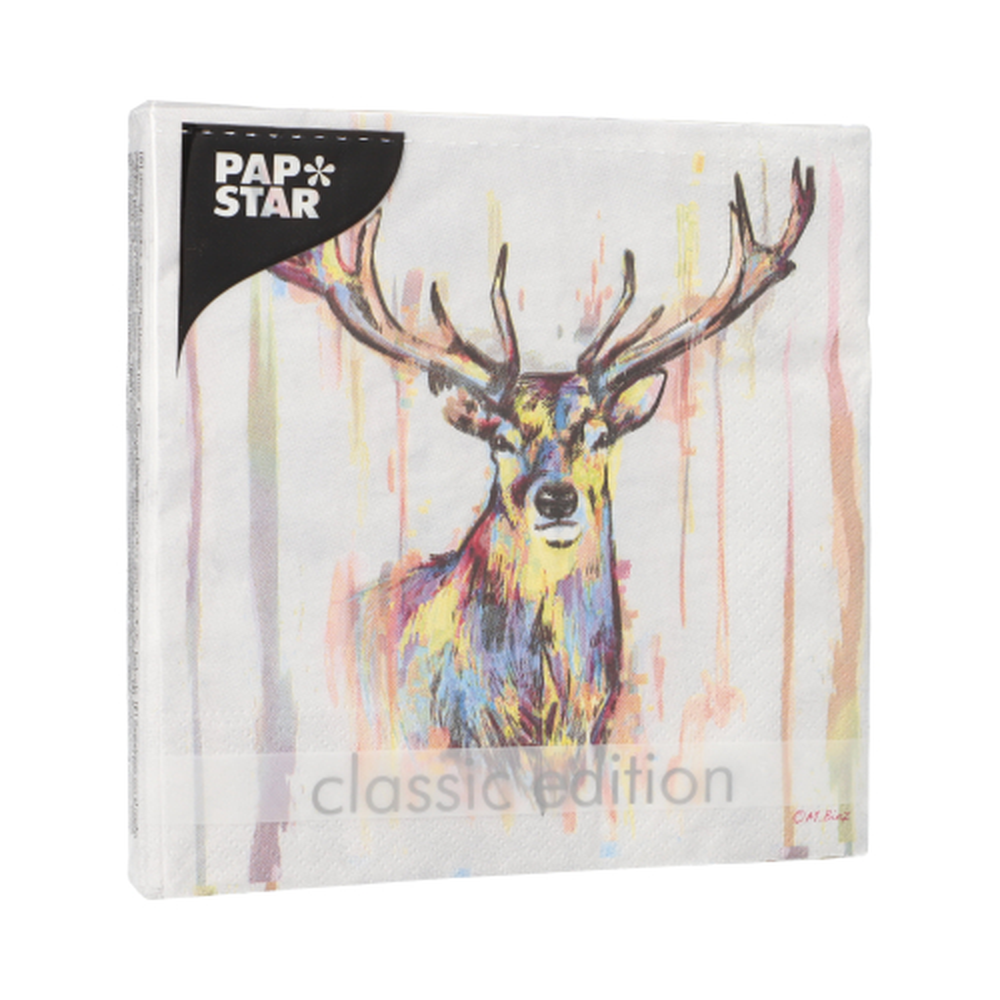 Papstar Servietten, 3-lagig 1/4-Falz 33 cm x 33 cm "Colourful Deer"