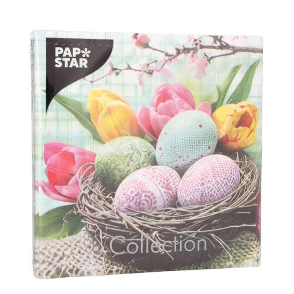 Papstar Servietten, 3-lagig 1/4-Falz 33 cm x 33 cm "Easter Basket"