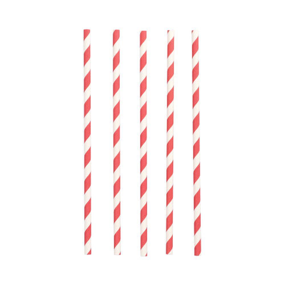 Papstar Trinkhalme Papier Ø 6 mm · 20 cm rot/weiss "Stripes"