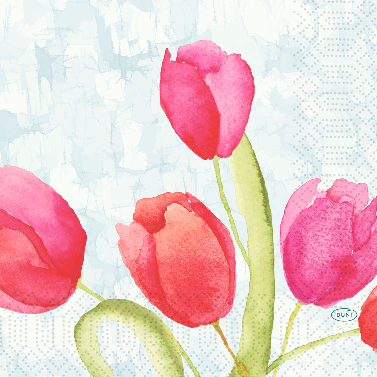 Duni Motiv-Zelltuchservietten 33 X 33 cm, 3-lagig, 1/4-Falz Painted Tulips