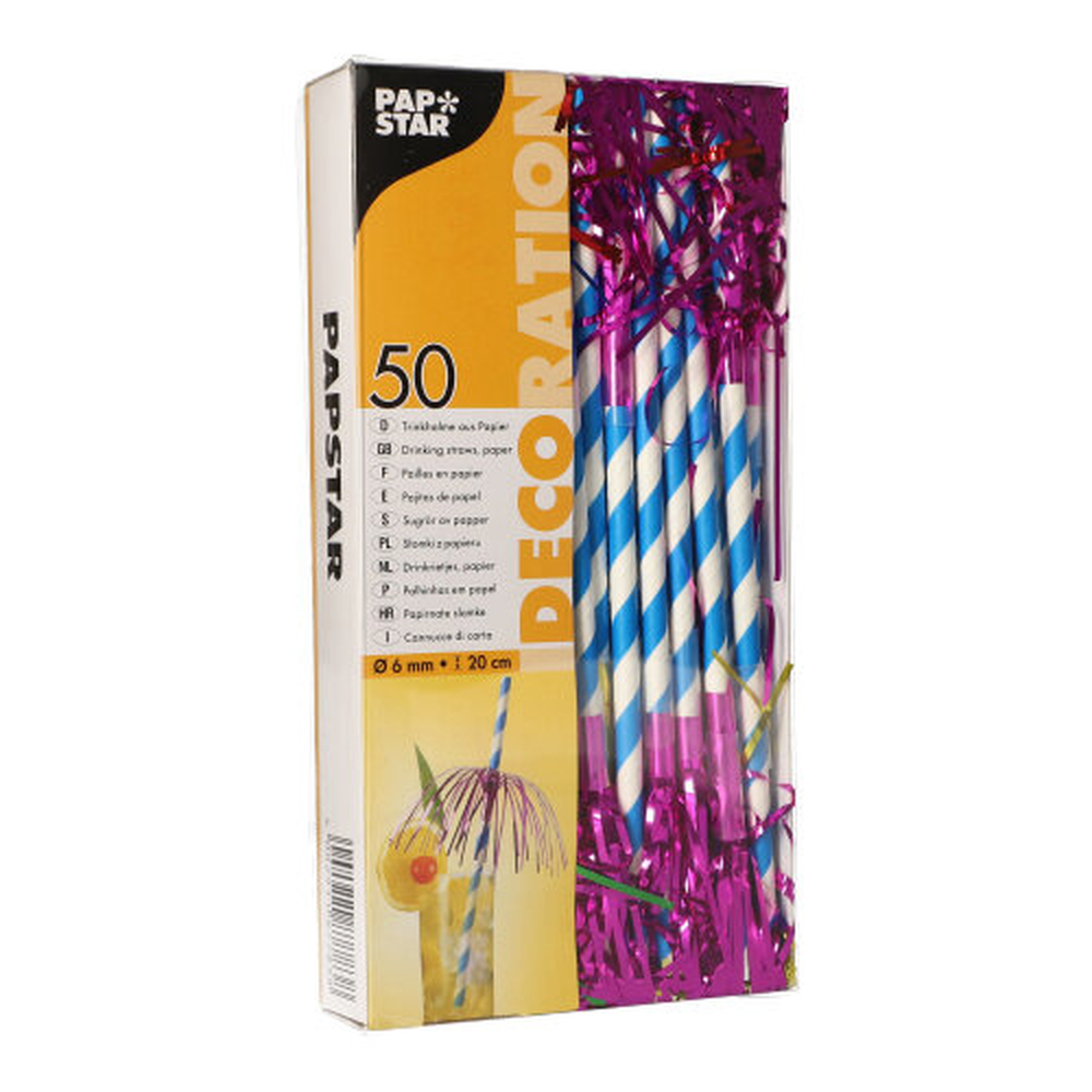 Papstar Trinkhalme, Papier Ø 6 mm · 20 cm blau/weiss "Fireworks"