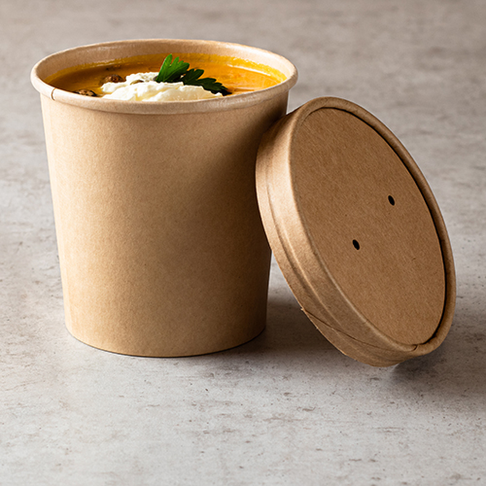 Papstar Deckel für Suppenbecher, Pappe rund Ø 9,8 cm · 1,6 cm braun