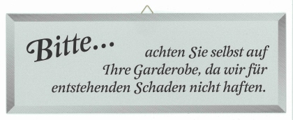 Contacto Schild GARDEROBENHAFTUNG
