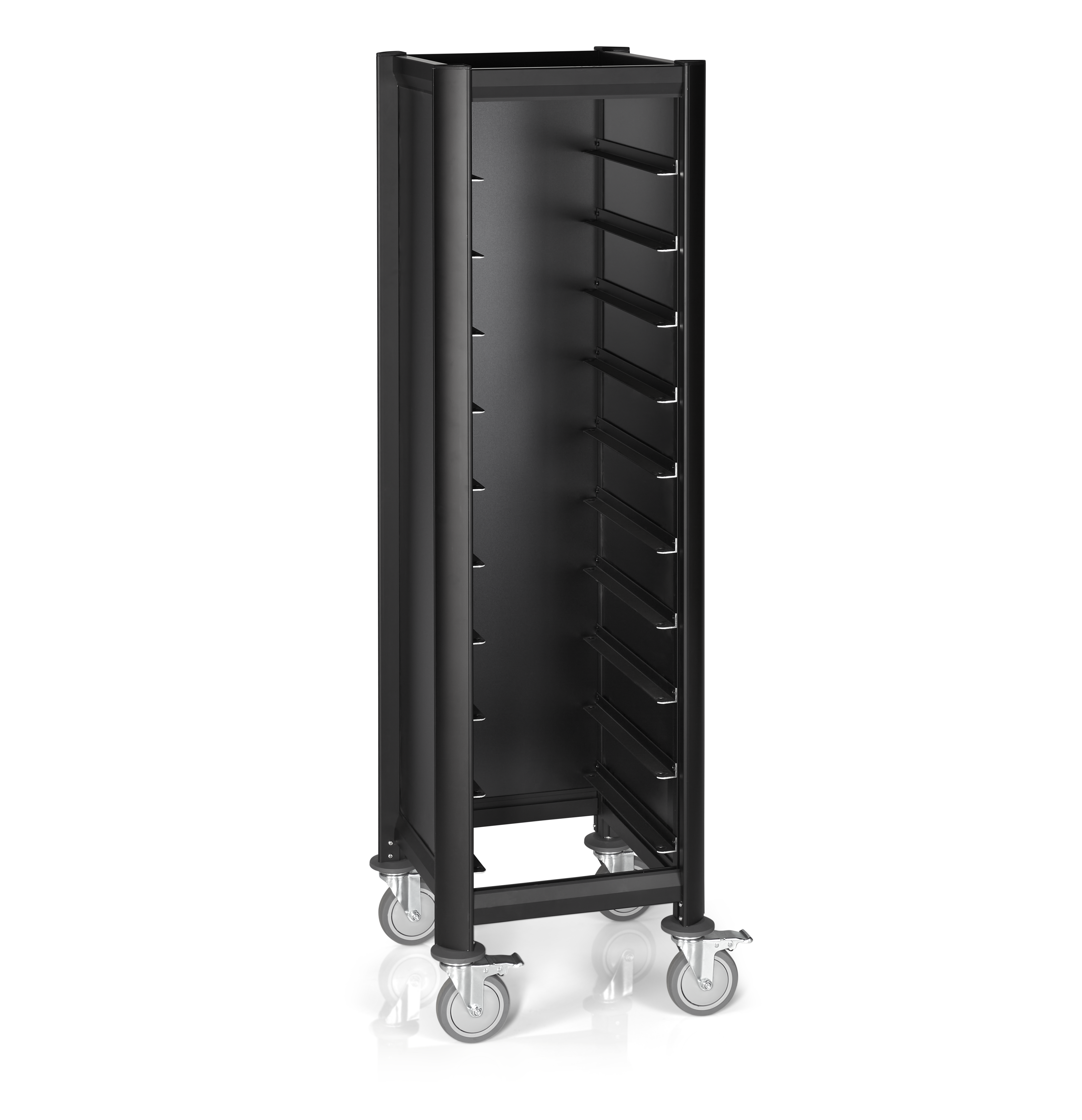 WAS Tablettwagen SINGLE MENSA BLACK, für 10 Tabletts, schwarz, 51,5 x 47,5 x 165