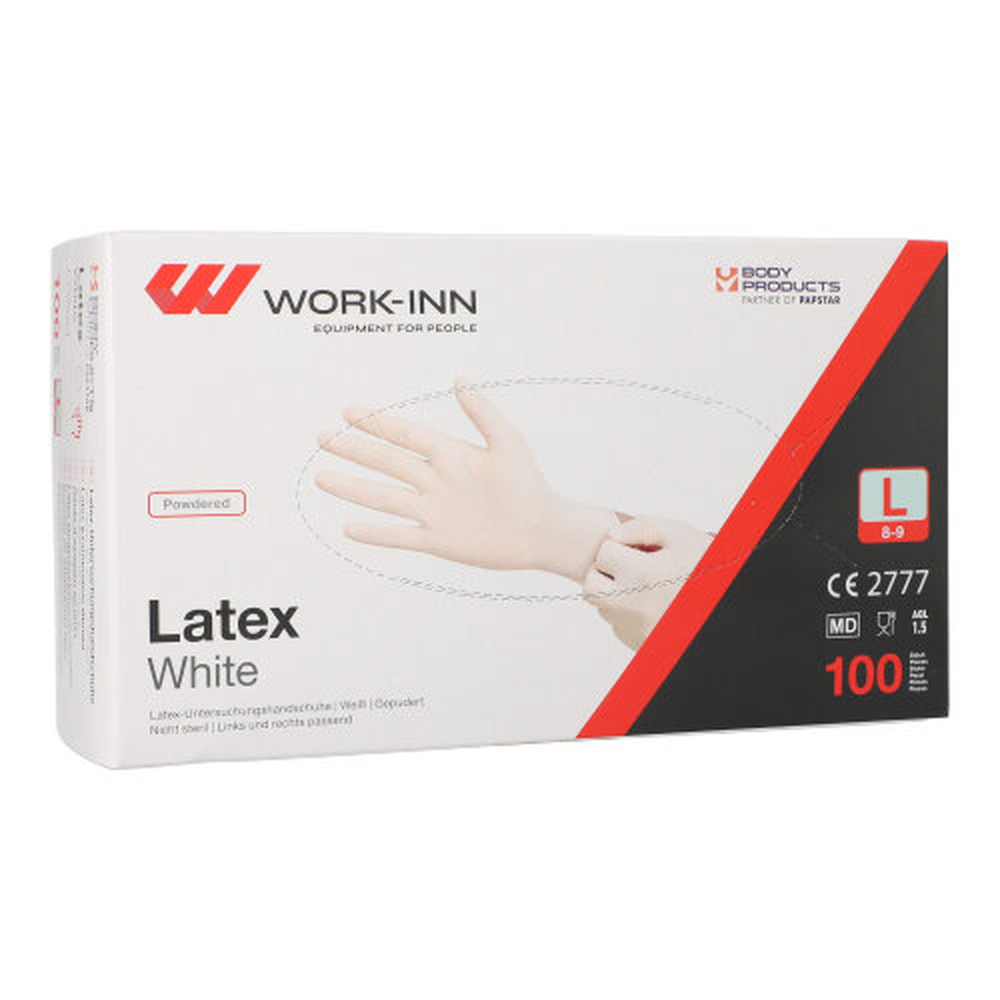 Papstar "WORK-INN" Handschuhe, Latex gepudert "White" weiss - natur Größe: L