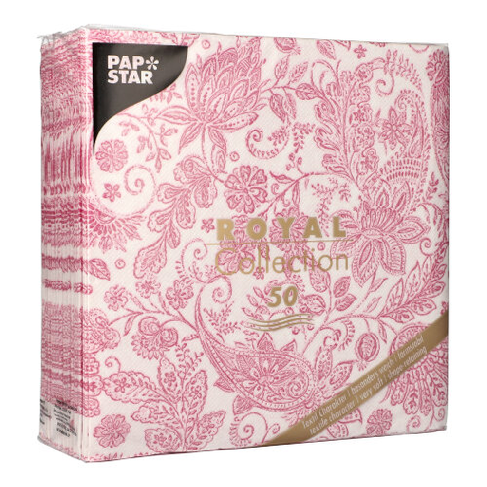 Papstar Servietten "ROYAL Collection" 1/4-Falz 40 cm x 40 cm fuchsia "Paisley"