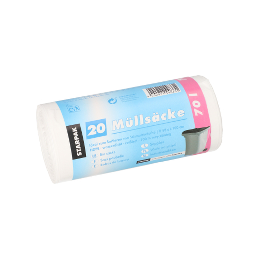 Papstar Müllsäcke, HDPE 70 l 100 cm x 58 cm weiss