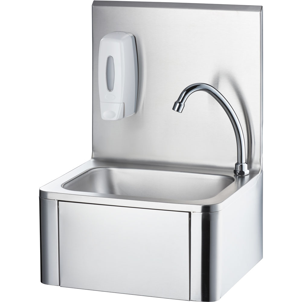 Stalgast Handwaschbecken mit Kniebedienung, inkl. Armatur und Seifenspender, Wan