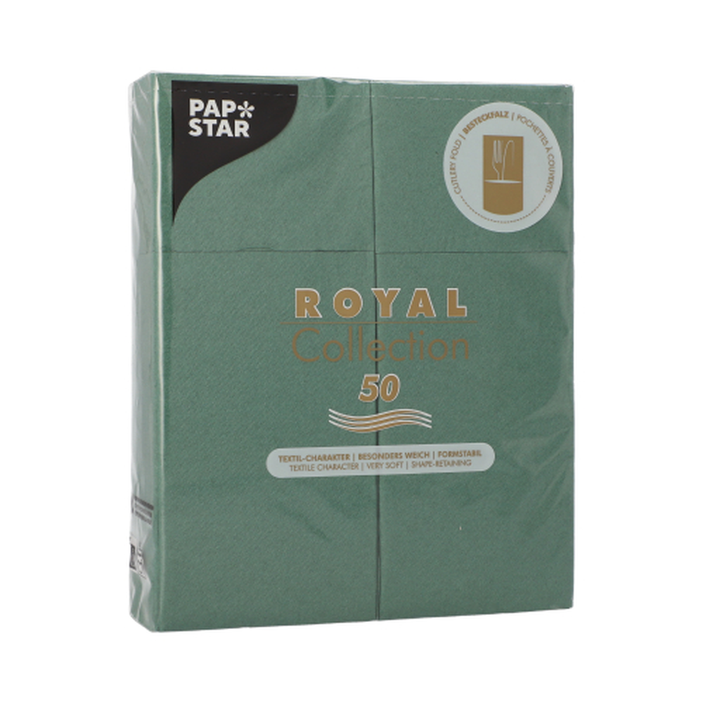 Papstar Servietten "ROYAL Collection" 40 cm x 30 cm dunkelgrün mit Besteckfalz