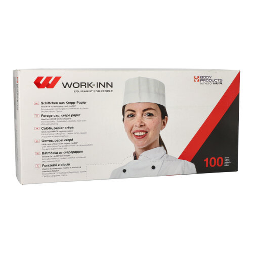 Papstar "WORK-INN/-PS" Schiffchen, Krepp 8,5 cm x 27,5 cm weiss Größe: 55 - 62