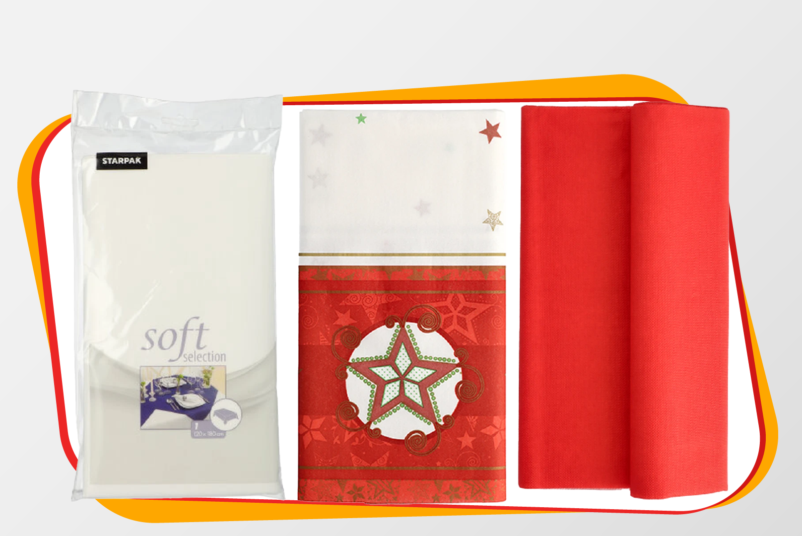 servietten, papier, weihnachtsmotife, rote geschenkschachteln, tischdecke