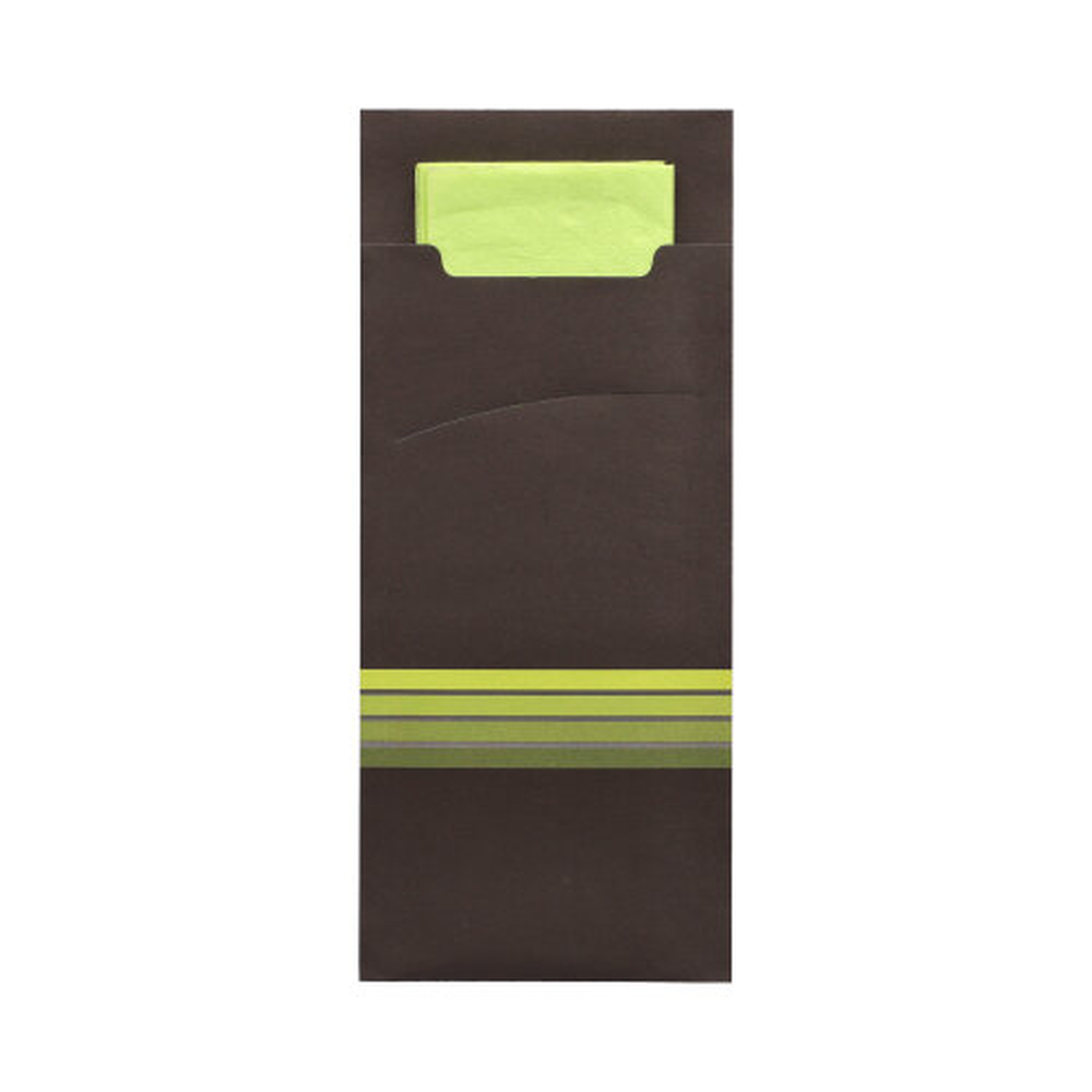 PAPSTAR Bestecktaschen 20 cm x 8,5 cm schwarz/limone Stripes inkl. farbige