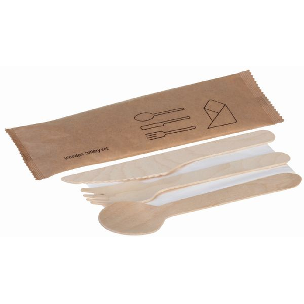 Pacovis Besteckset Holz, 4-tlg., Gabel,Messer,Löffel,Serviett