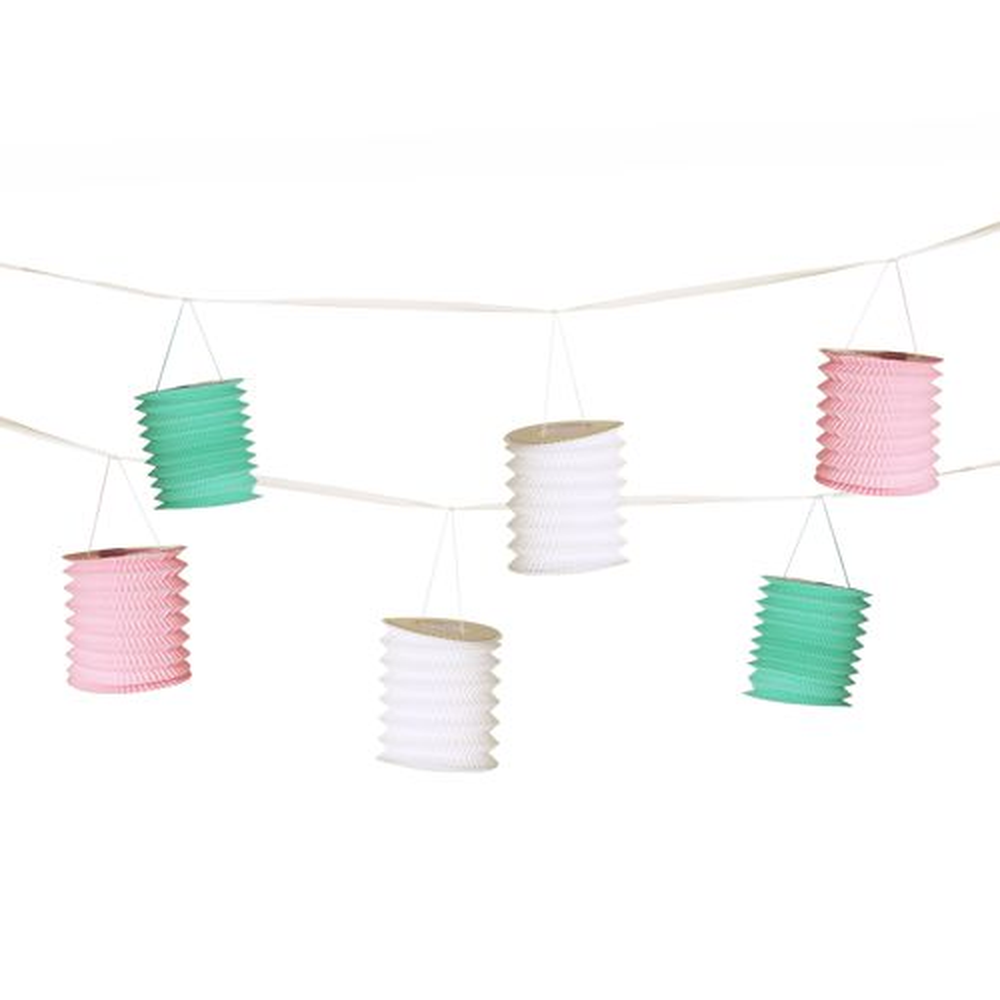 Papstar Deko-Girlande 3,6 m weiss/mint/rosa "Pastel" mit 8 Laternen