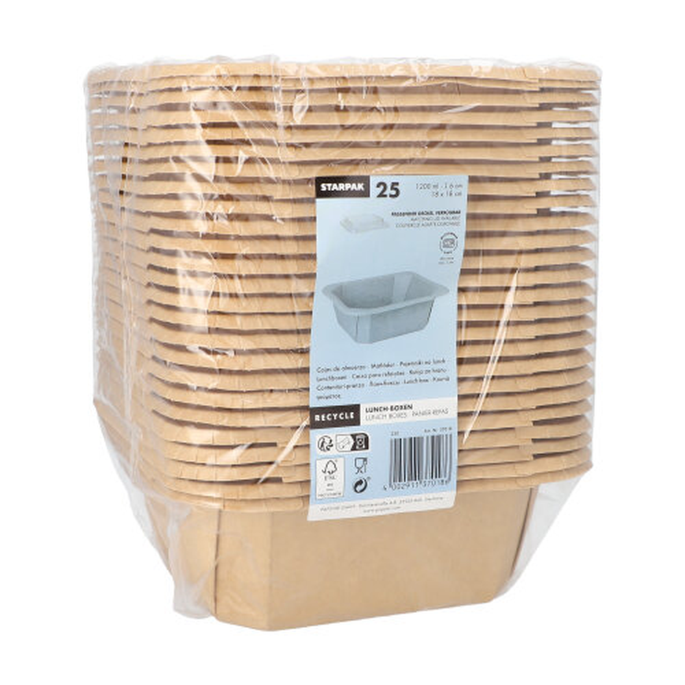 Papstar Lunchboxen, Pappe eckig 1200 ml 6 cm x 18 cm x 18 cm braun
