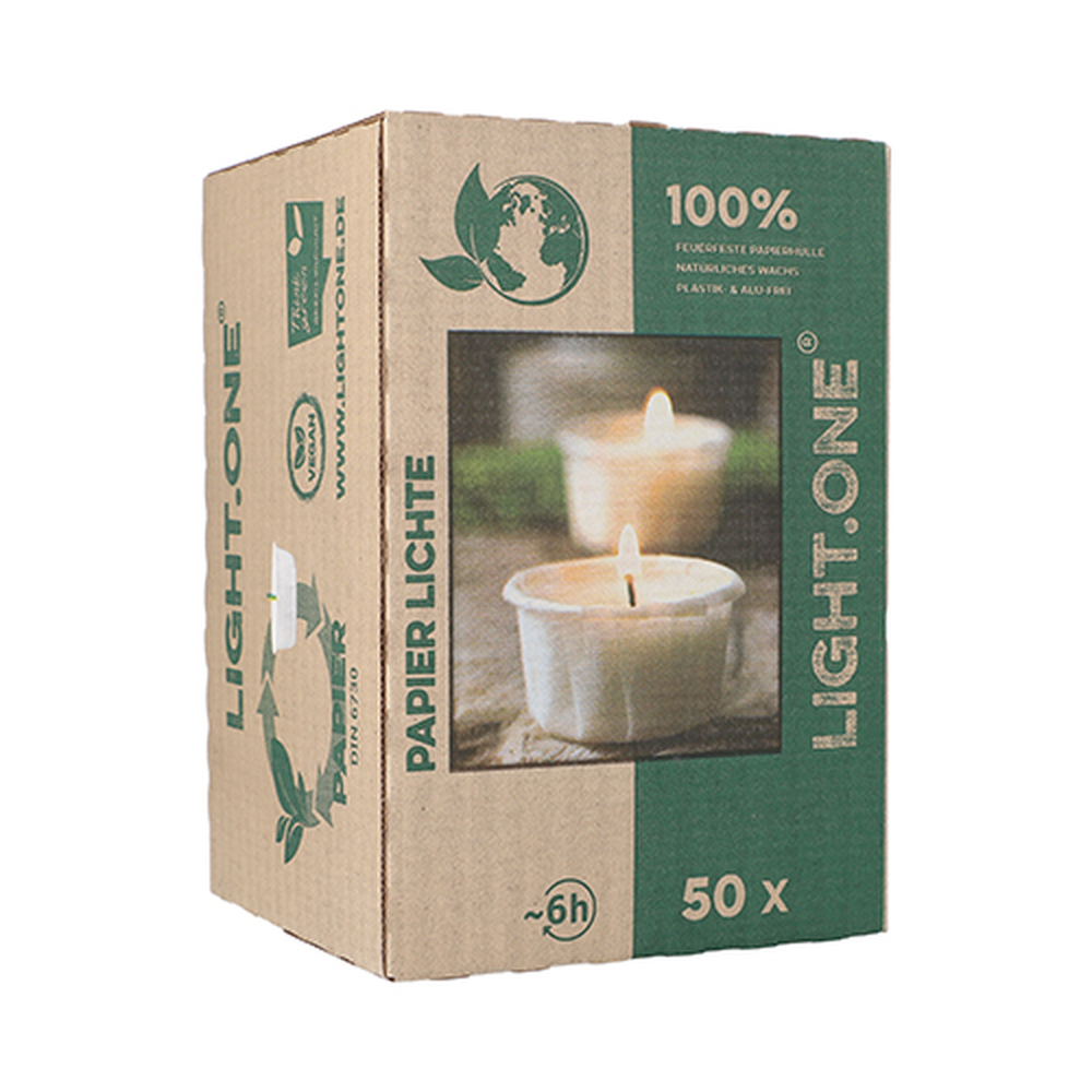 Papstar Teelichte Ø 42 mm · 25 mm weiss nachhaltig, in Papierhülle