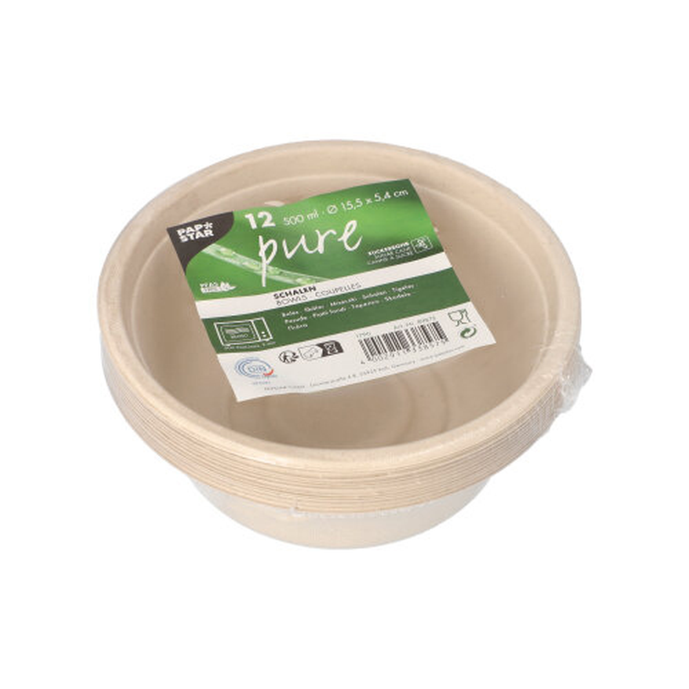 Papstar Schalen, Zuckerrohr "pure" 500 ml Ø 15,5 cm · 5,4 cm natur