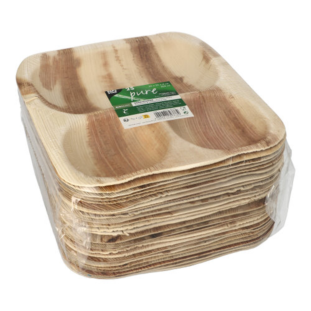 PAPSTAR Siegelschalen Palmblatt pure eckig 500 ml 4 cm x 26 cm x 26 cm 3-ge