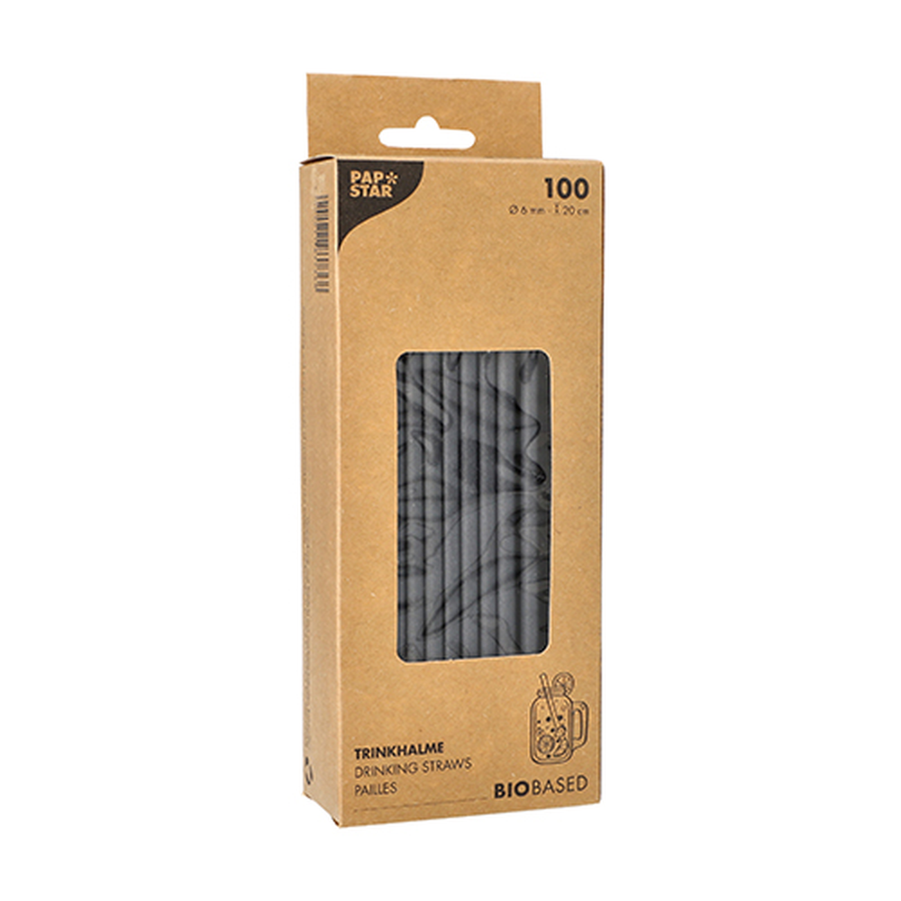 Papstar Trinkhalme, Papier Ø 6 mm · 20 cm schwarz