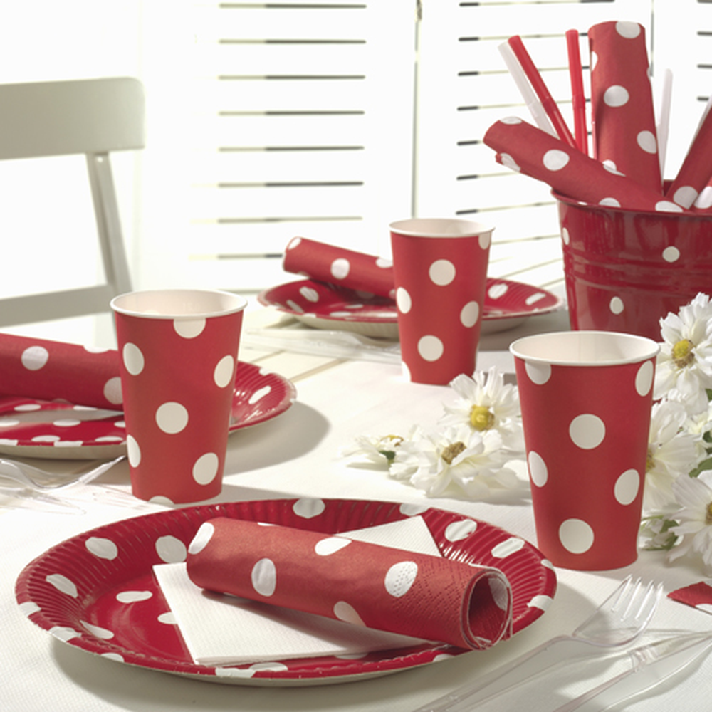 Papstar Servietten, 3-lagig 1/4-Falz 40 cm x 40 cm rot "Dots"
