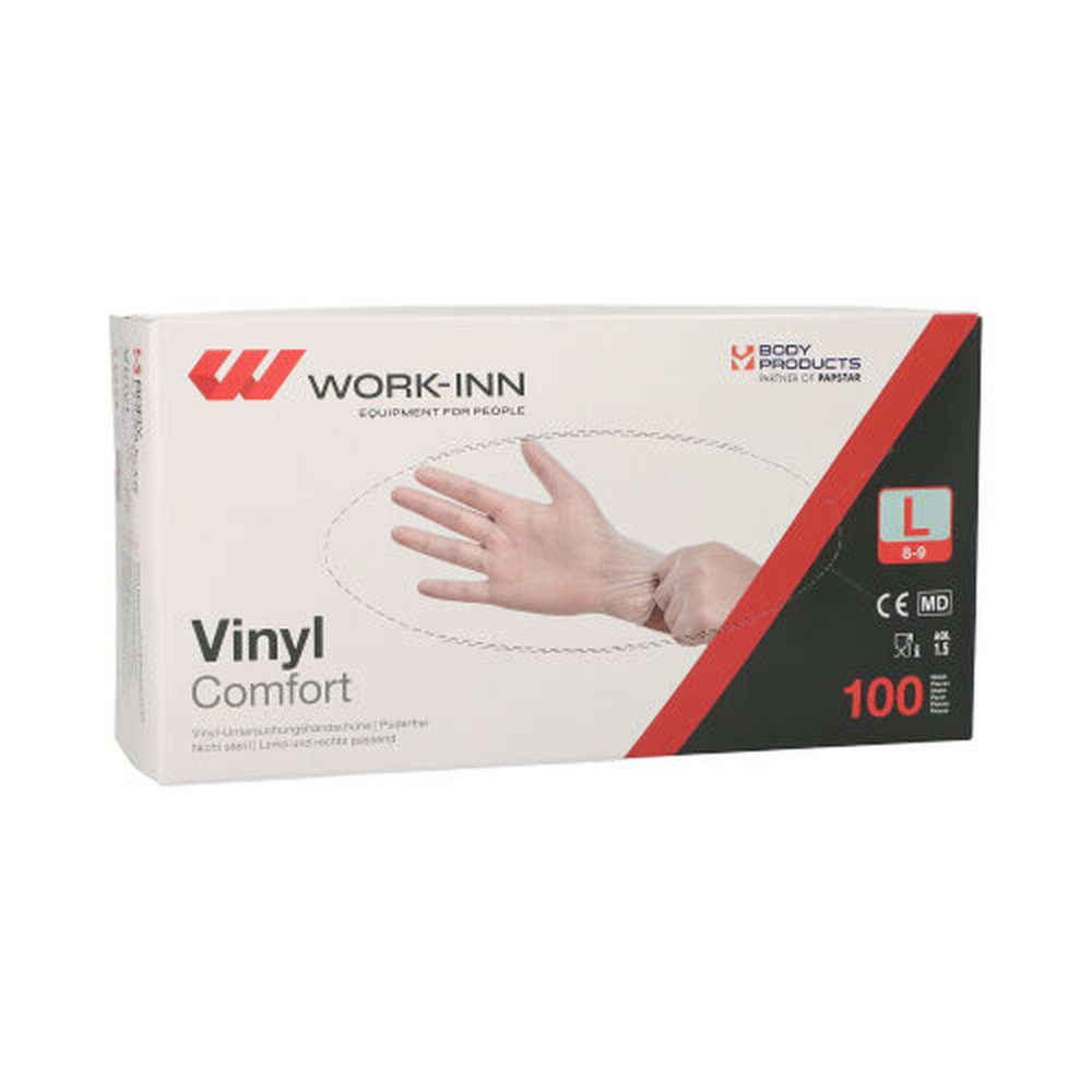 Papstar "WORK-INN/PS" Handschuhe, Vinyl puderfrei "Comfort" transparent Größe: L
