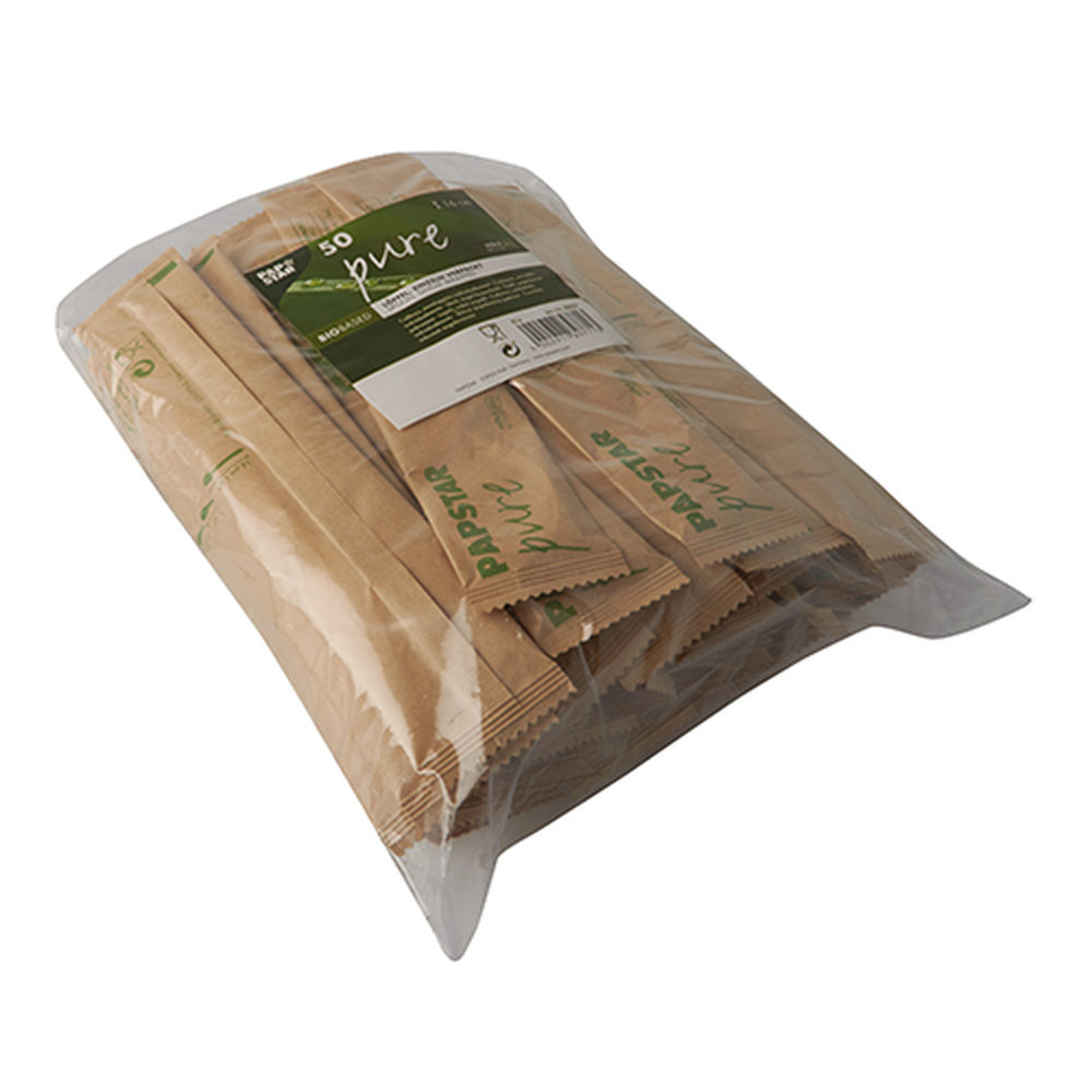 Papstar Löffel, Holz "pure" 16 cm einzeln verpackt in Papierbeutel