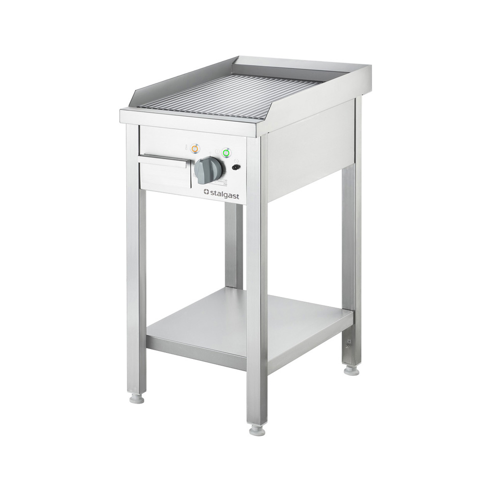 Stalgast Elektro-Griddleplatte als Standgerät - gerillt, Unterbau offen, 400 x 7