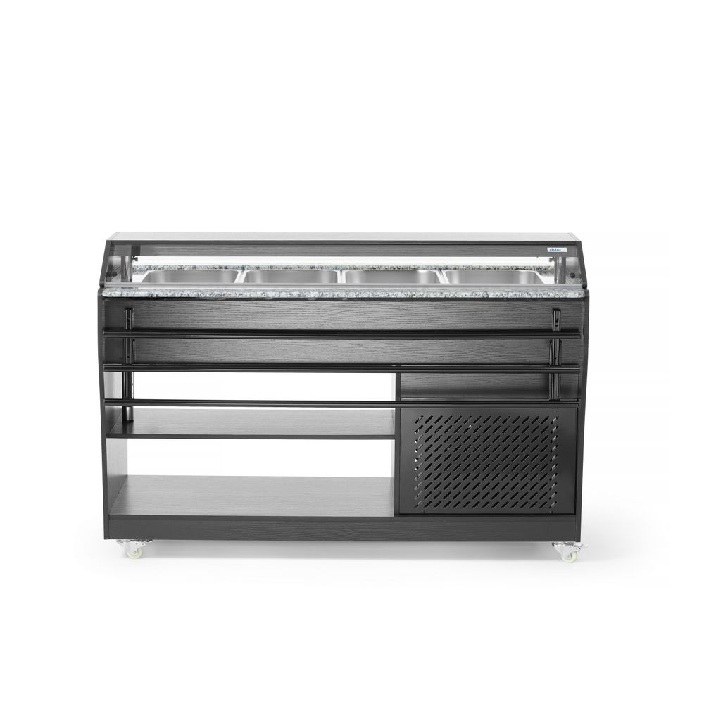 Cafeteria Counter, Display Case, Grillfront, Edelstahl, Rollenwagen