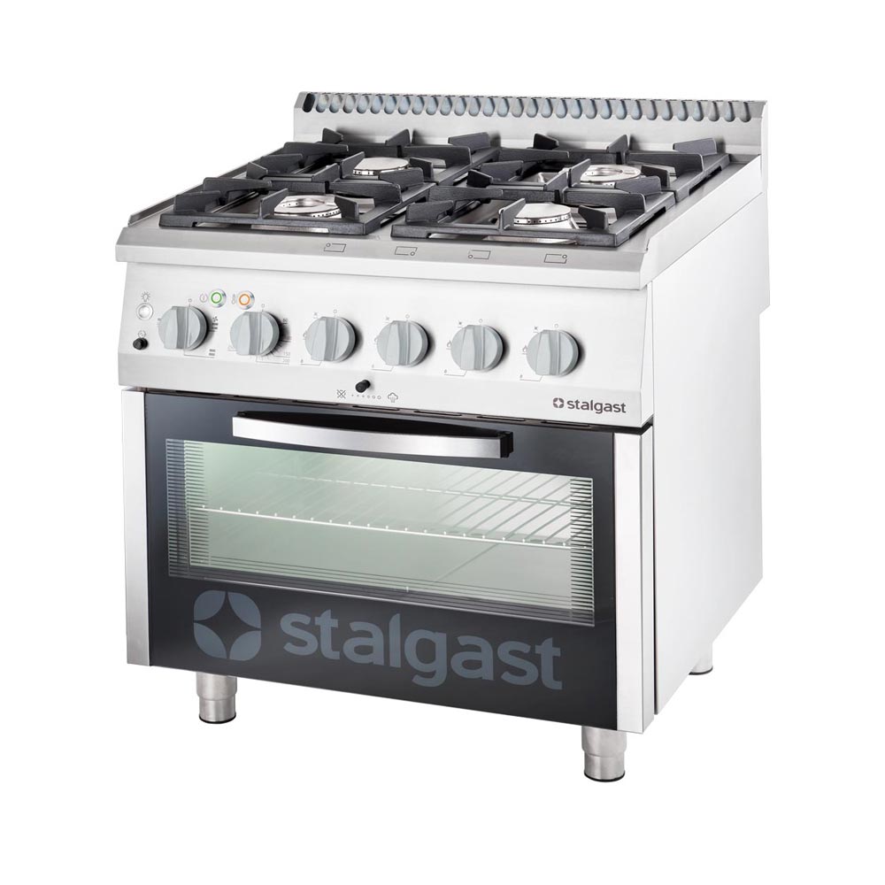 Stalgast Gasherd mit 4 Brennern (2x5+2x7) und Elektro-Umluft-Backofen GN1/1, Ser