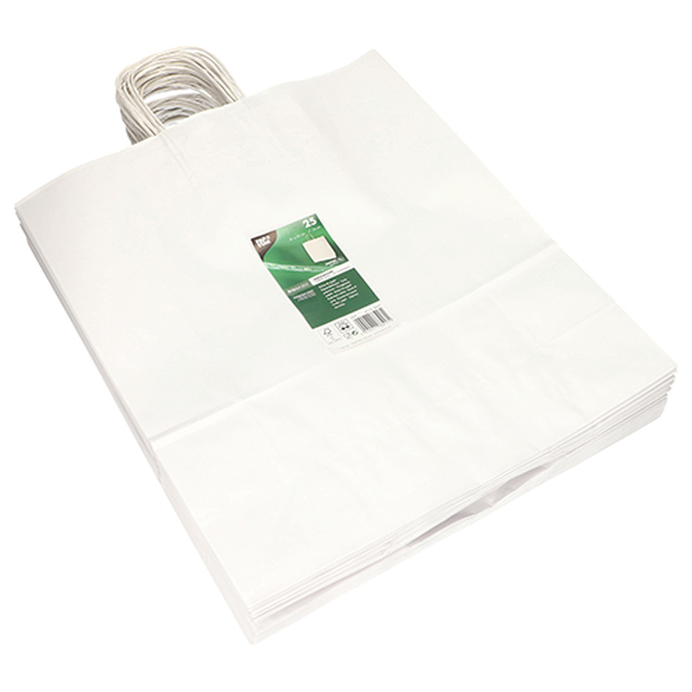 PAPSTAR Tragetaschen, Papier 41 cm x 35 cm x 14 cm weiss mit gedrehtem Trageg