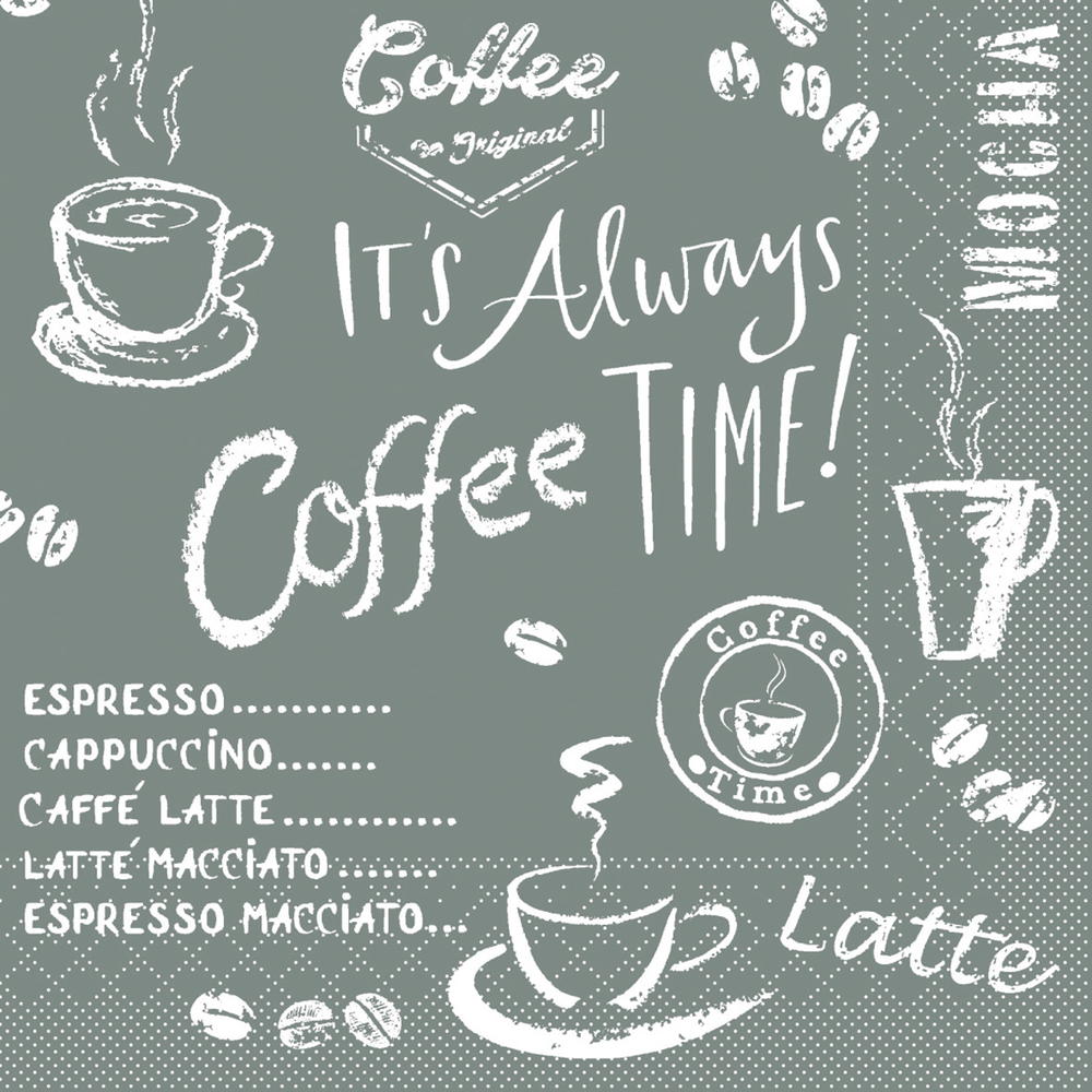 Mank Serviette Coffee time anthrazit 33 x 33 cm 1/4 Falz