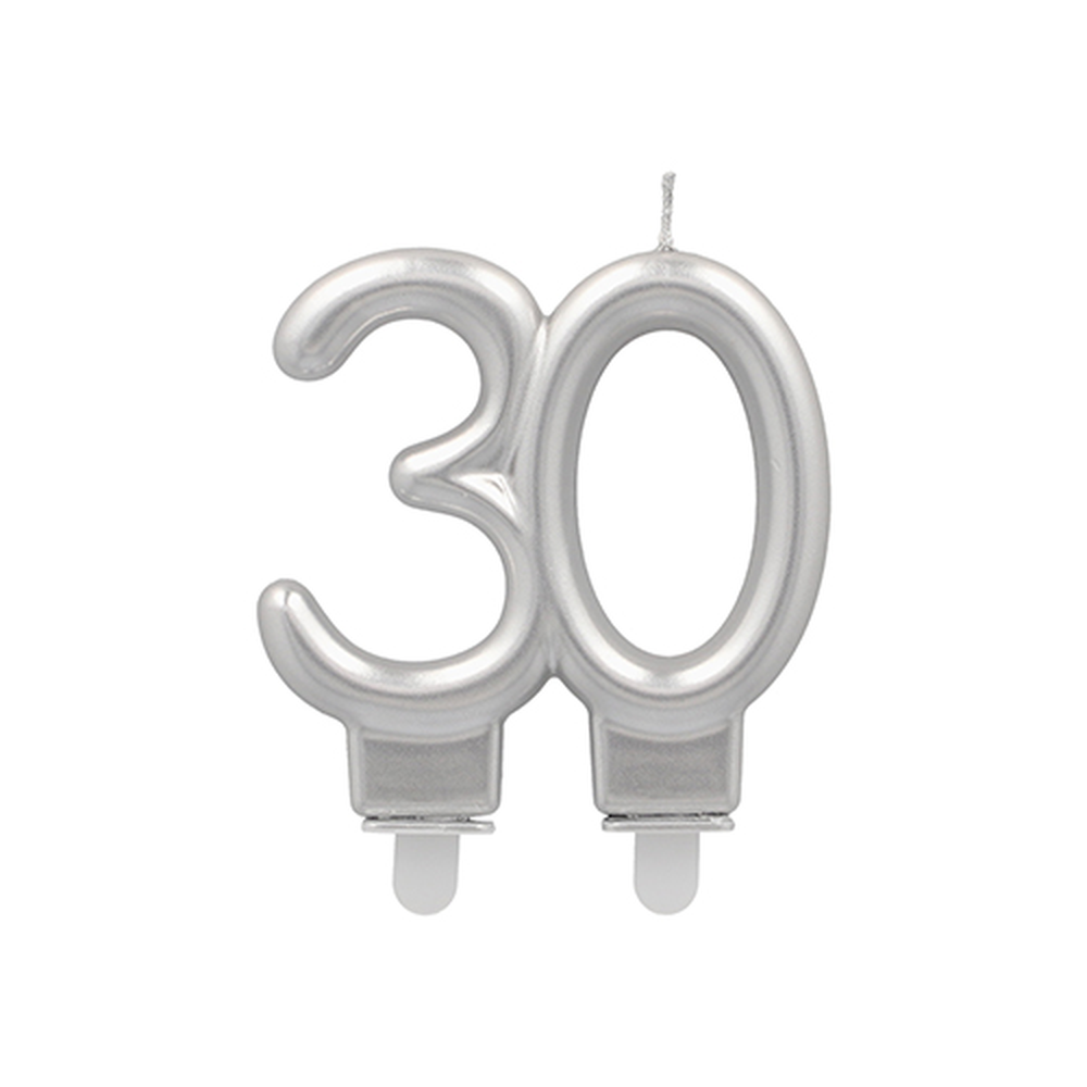 Papstar Jubiläumskerzen mit Halter 7 cm silber "30"