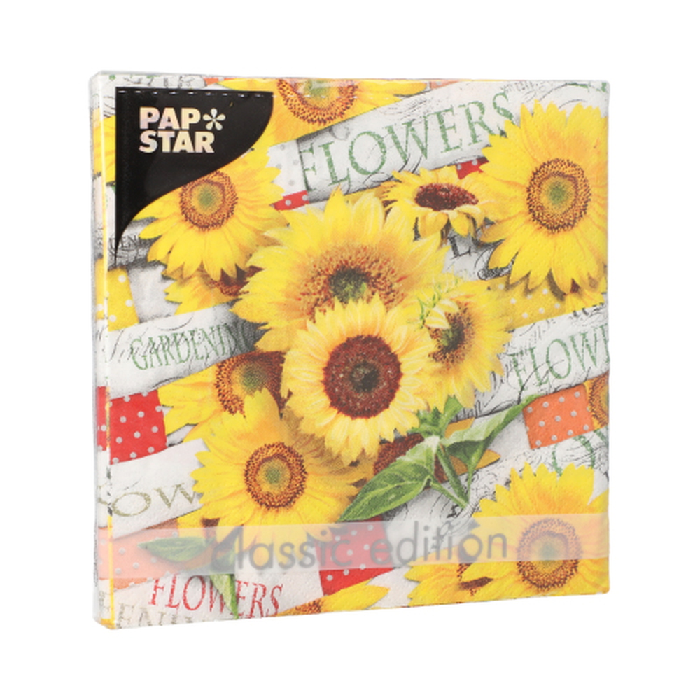 Papstar Servietten, 3-lagig 1/4-Falz 33 cm x 33 cm "Sunflower Field"