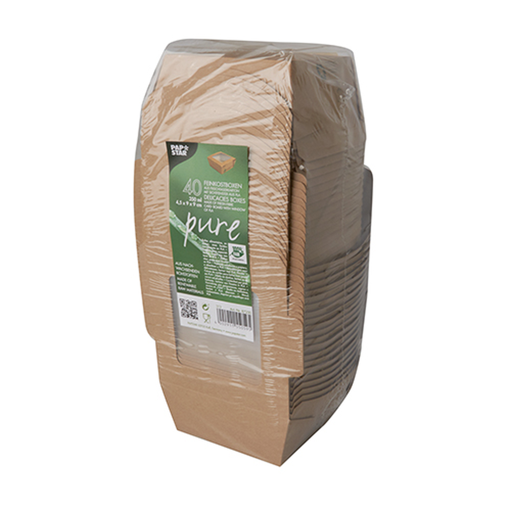 PAPSTAR Feinkostboxen Pappe pure eckig 350 ml 4,5 cm x 9 cm x 9 cm braun 