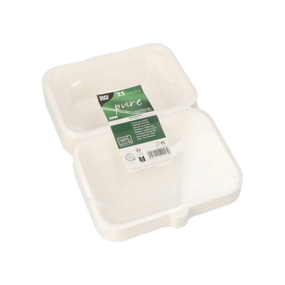 Papstar Menüboxen, Zuckerrohr "pure" ungeteilt 6 cm x 18 cm x 12,5 cm weiss