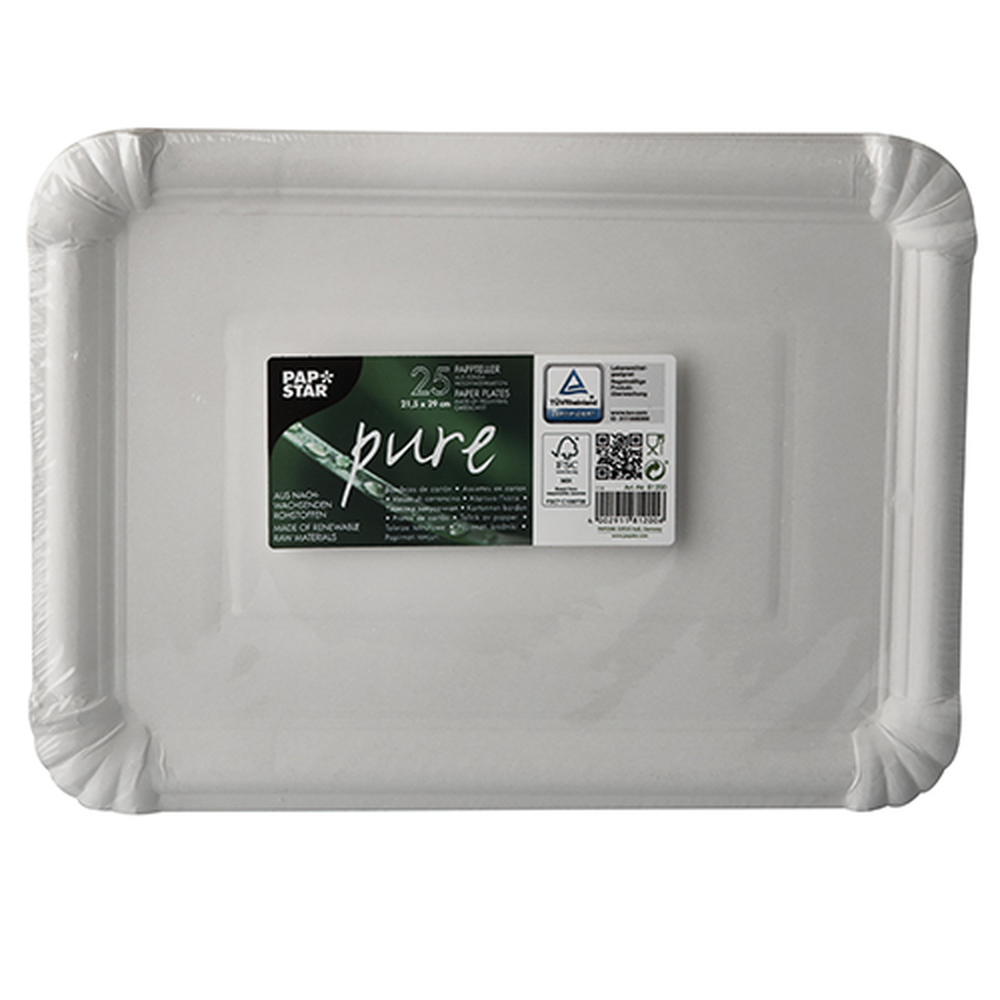 Papstar Teller, Pappe "pure" eckig 21,5 cm x 29 cm weiss
