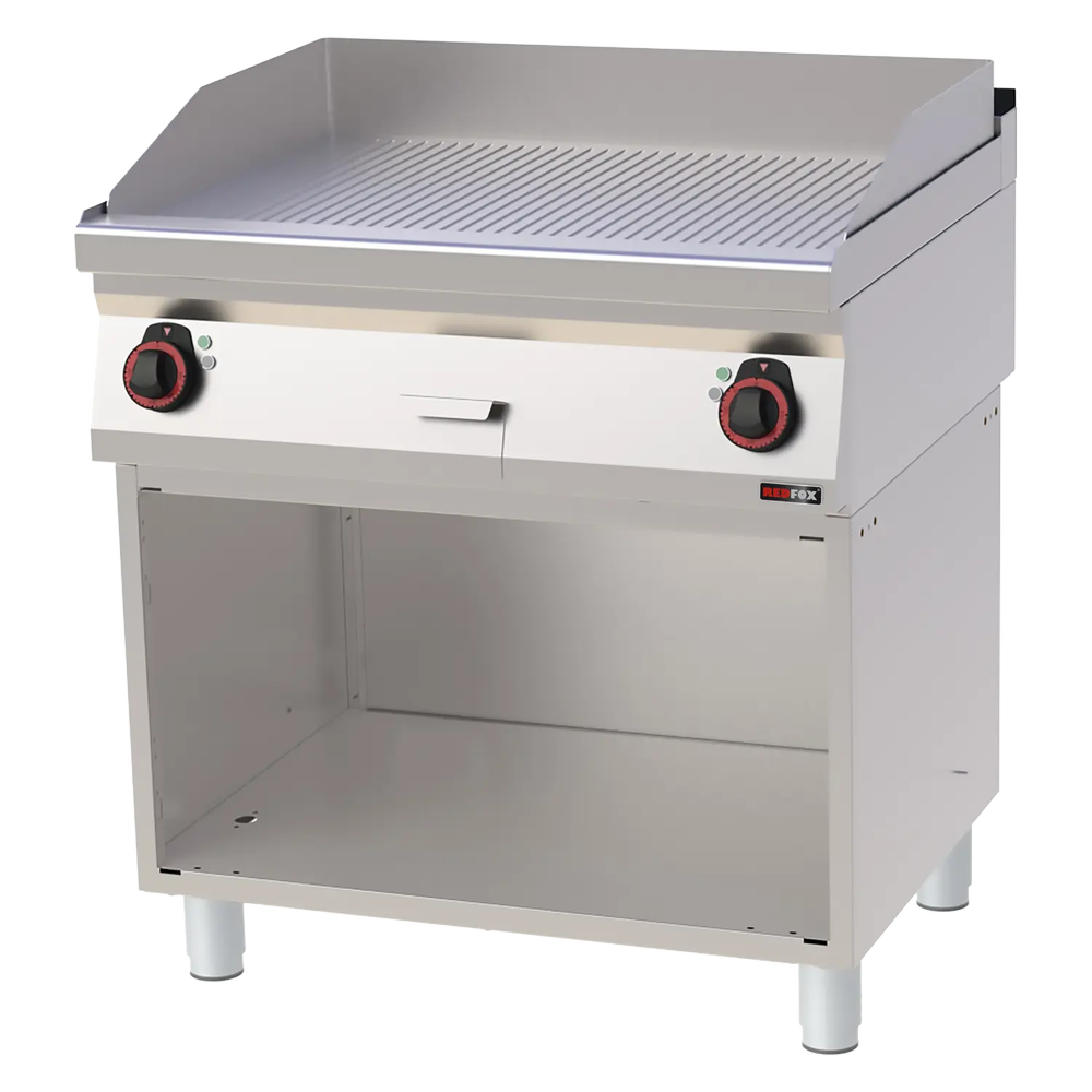 RM Gastro Grillplatte 80x51 elektrisch geriffelt mit Unterbau 400 V / REDFOX - F