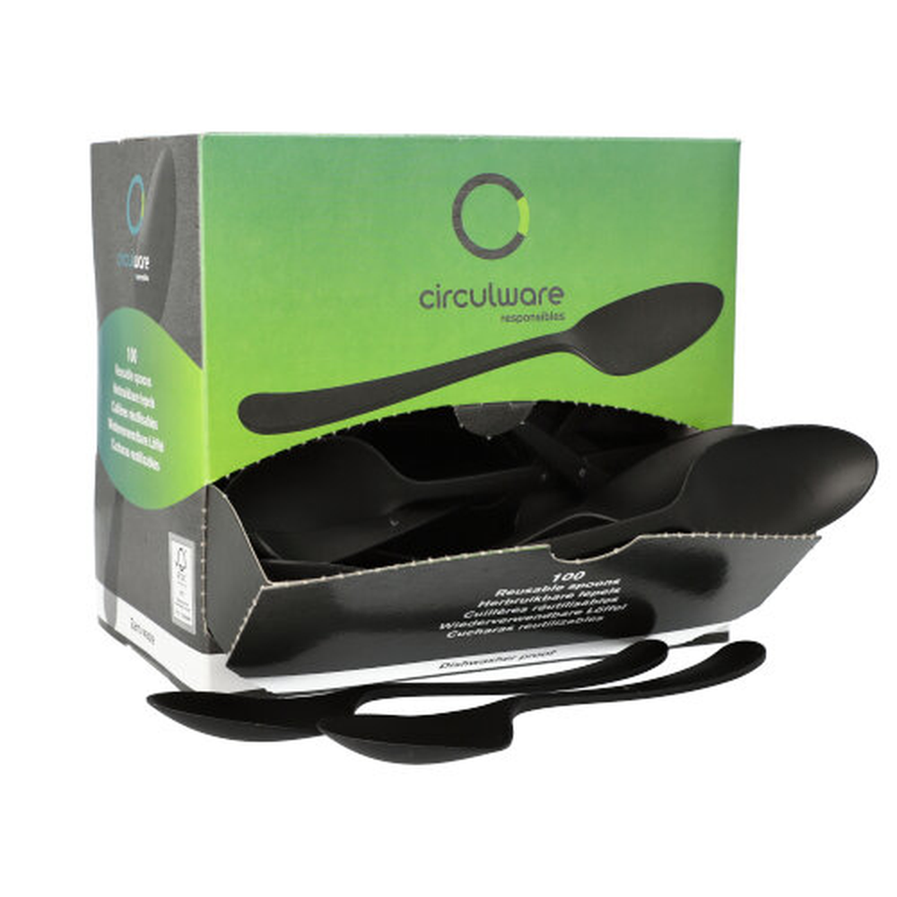 PAPSTAR Circulware Mehrweg-Löffel PP-MF 19 cm schwarz Gaia extra stabil
