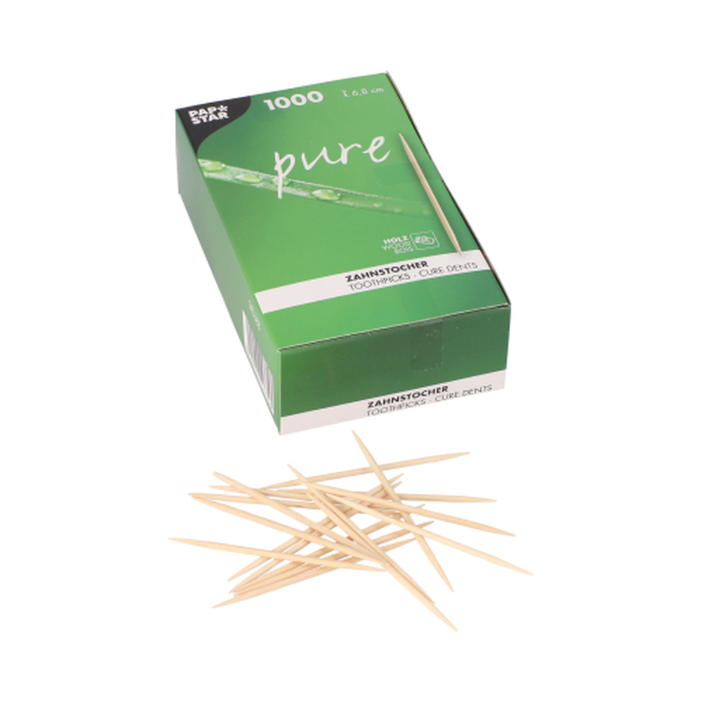 Papstar Zahnstocher, Holz "pure" rund 6,8 cm