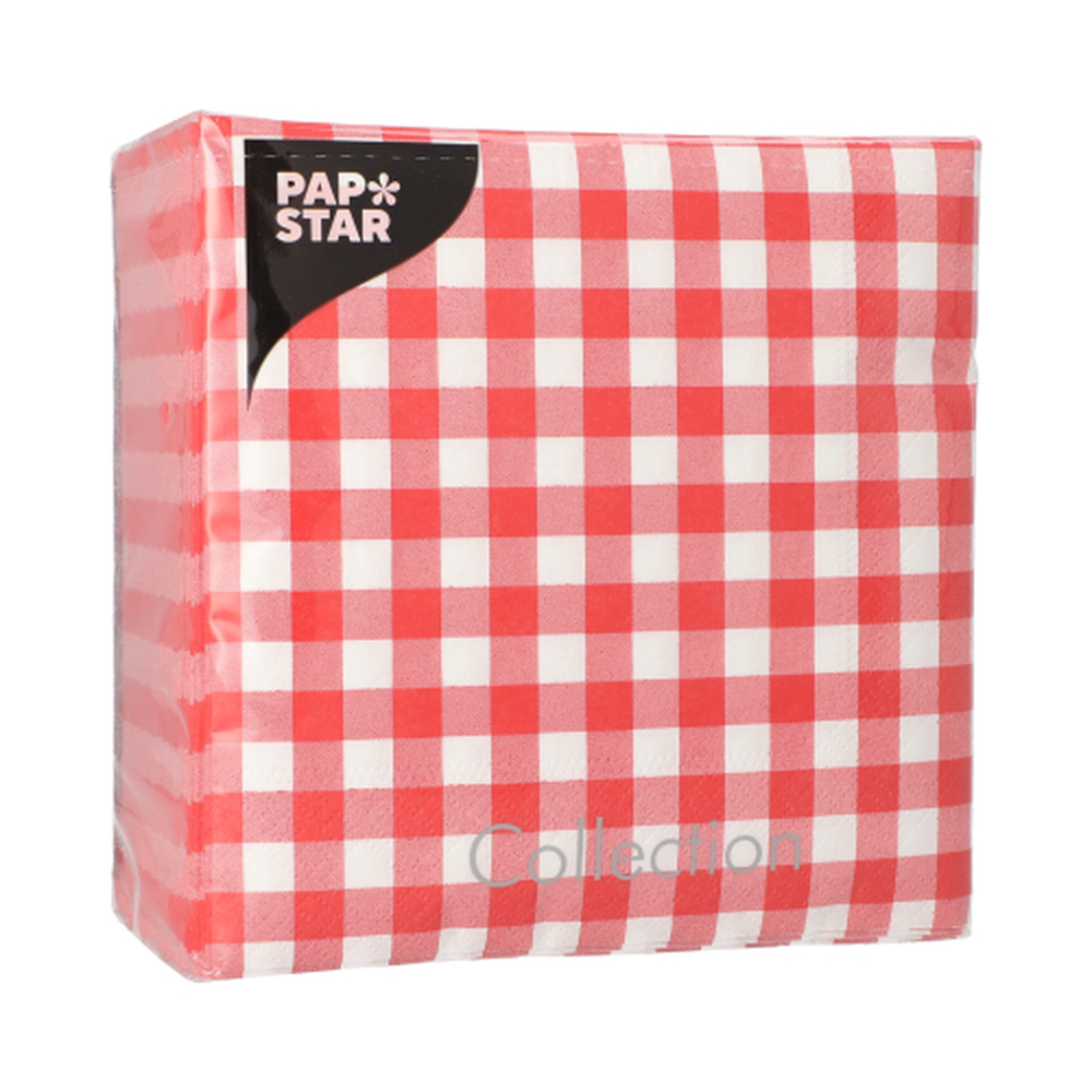 Papstar Servietten, 3-lagig 1/4-Falz 33 cm x 33 cm rot "Vichy Karo"
