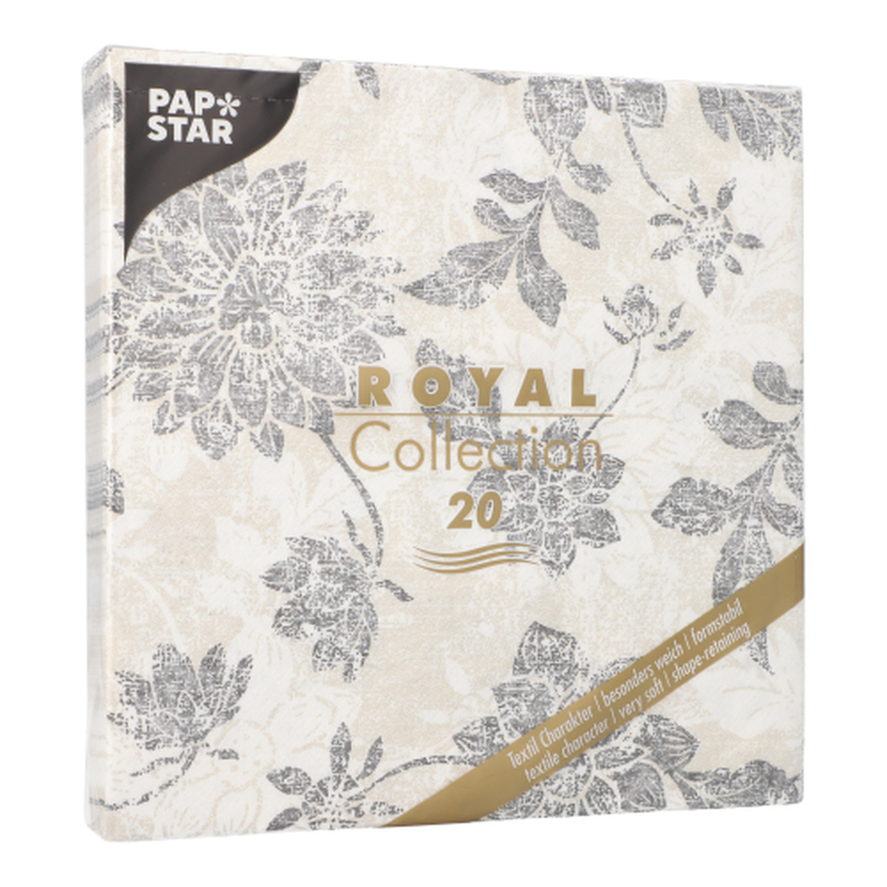 Papstar Servietten "ROYAL Collection" 1/4-Falz 40 cm x 40 cm anthrazit "Flowers"