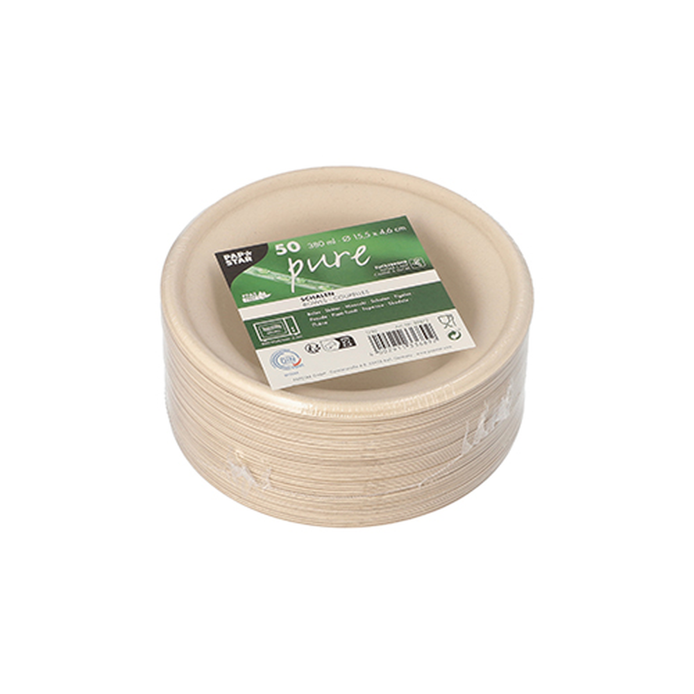 Papstar Schalen, Zuckerrohr "pure" 380 ml Ø 15,5 cm · 4,6 cm natur