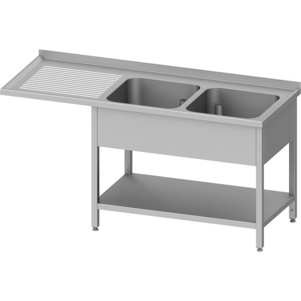 Stalgast Spültisch mit Grundboden, und Überstand, 1700x700x900 mm, mit zwei Beck