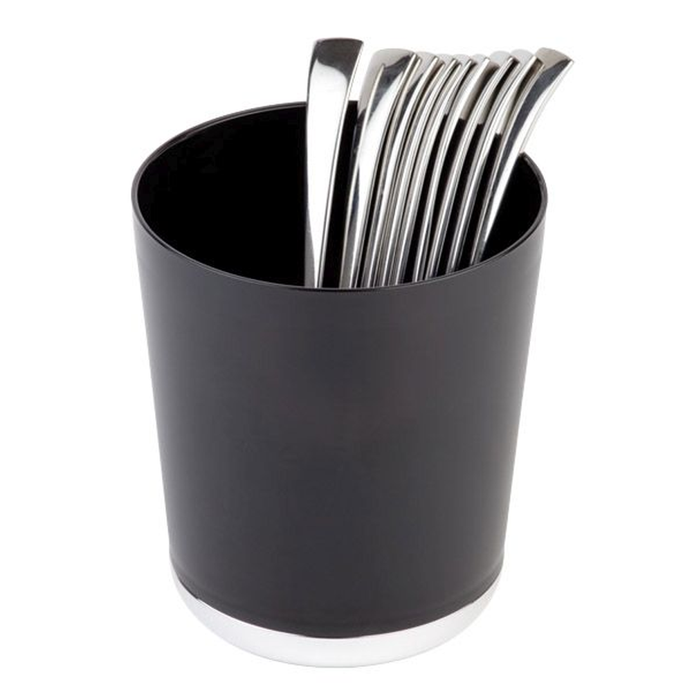 APS Tischreste- / Besteckbehälter Ø 13 cm, H: 15 cm, schwarz mit verchromten Bod