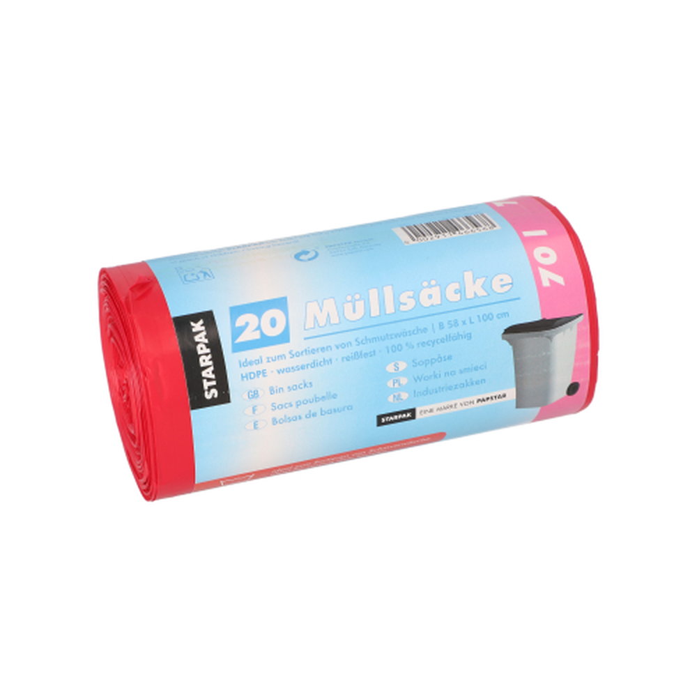 Papstar Müllsäcke, HDPE 70 l 100 cm x 58 cm rot