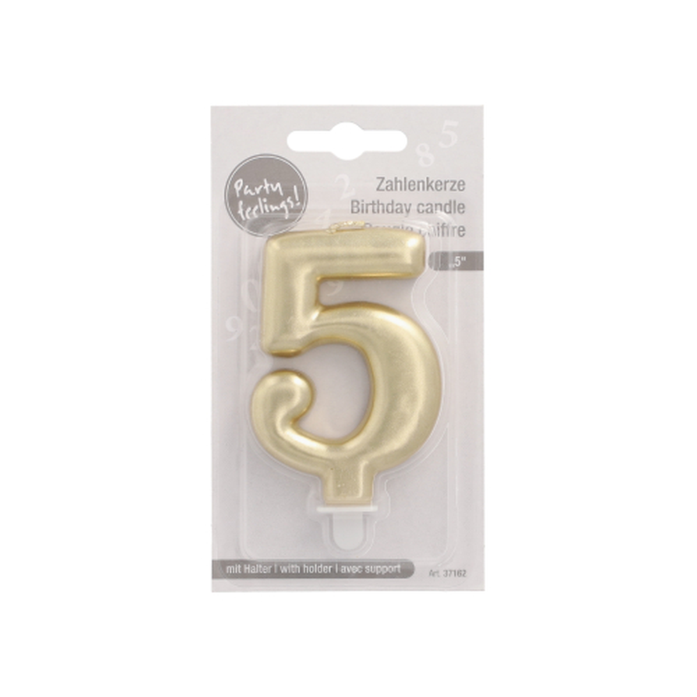 Papstar Zahlenkerze mit Halter 7 cm gold "5"