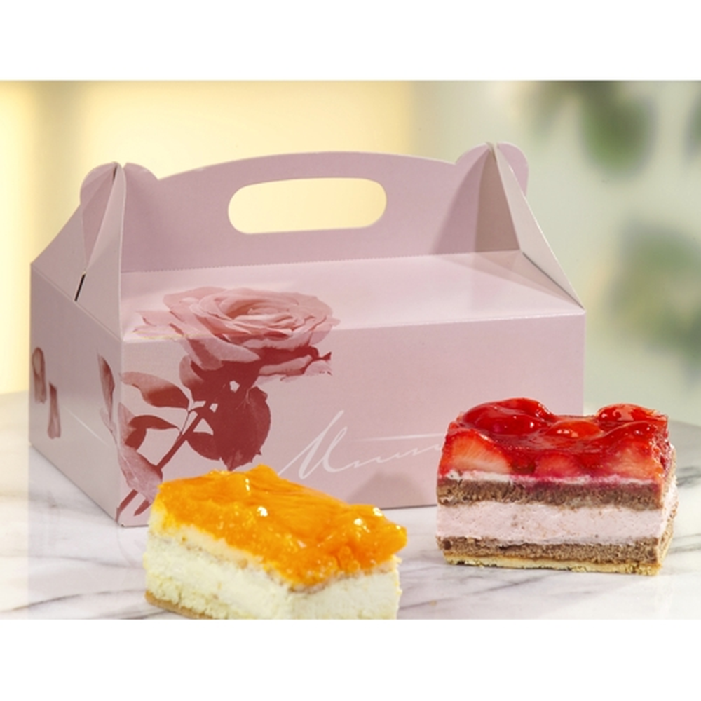 Papstar Gebäck-Kartons, Pappe eckig 26 cm x 22 cm x 9 cm rosé mit Tragegriff
